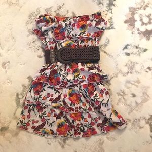 Strapless floral dress with belt
